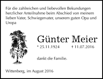 Traueranzeige von Günter Meier von Mitteldeutsche Zeitung Wittenberg