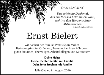 Traueranzeige von Ernst Bielert von Mitteldeutsche Zeitung