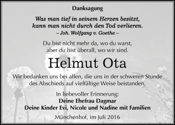 Traueranzeige von Helmut Ota von Mitteldeutsche Zeitung Quedlinburg