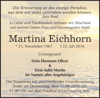 Traueranzeige von Martina Eichhorn von Mitteldeutsche Zeitung Bitterfeld