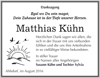 Traueranzeige von Matthias Kühn von Wochenspiegel Mansfelder Land
