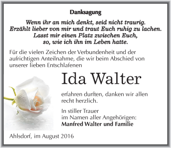 Traueranzeige von Ida Walter von Mitteldeutsche Zeitung Mansfelder Land