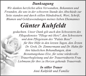 Traueranzeige von Günter Kuhfeldt von WVG - Wochenspiegel Dessau / Köthen
