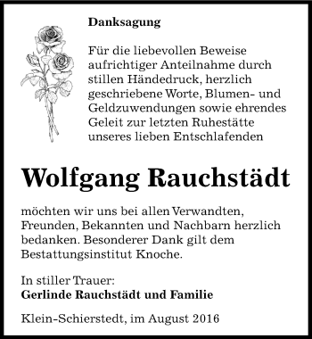 Traueranzeige von Wolfgang Rauchstädt von Mitteldeutsche Zeitung Aschersleben