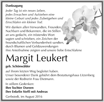 Traueranzeige von Margit Leukert von Mitteldeutsche Zeitung Mansfelder Land
