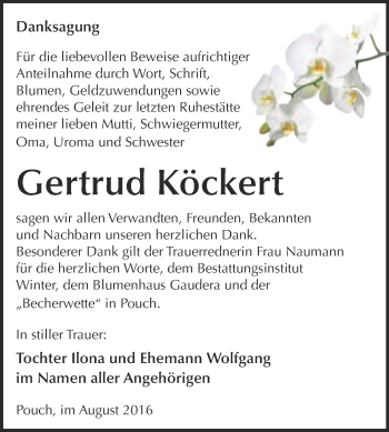 Traueranzeige von Gertrud Köckert von WVG - Wochenspiegel Bitterfeld