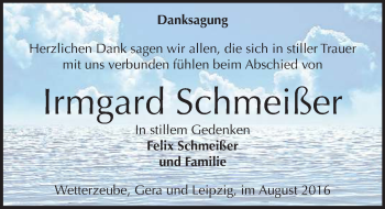 Traueranzeige von Irmgard Schmeißer von Mitteldeutsche Zeitung Zeitz