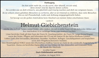 Traueranzeige von Helmut Giebichenstein von Super Sonntag SGH Mansf. Land