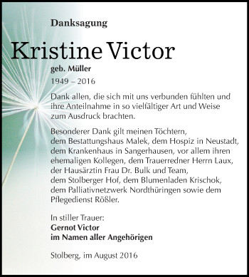 Traueranzeige von Kristine Victor von Super Sonntag SGH Mansf. Land