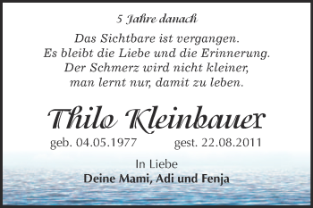 Traueranzeige von Thilo Kleinbauer von WVG - Wochenspiegel Merseburg