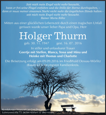 Traueranzeige von Holger Thurm von Mitteldeutsche Zeitung Köthen