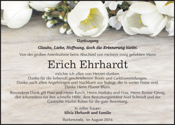 Traueranzeige von Erich Ehrhardt von Mitteldeutsche Zeitung Naumburg/Nebra