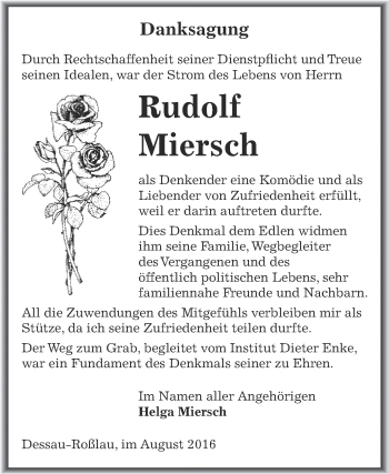 Traueranzeige von Rudolf Miersch von WVG - Wochenspiegel Dessau / Köthen