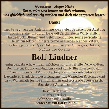 Traueranzeige von Rolf Lindner von Super Sonntag Bernburg
