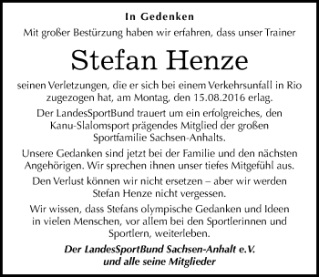 Traueranzeige von Stefan Henze von Mitteldeutsche Zeitung Halle/Saalkreis