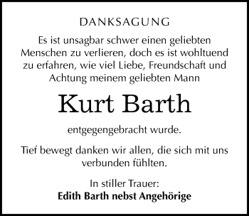 Traueranzeige von Kurt Barth von Mitteldeutsche Zeitung Halle/Saalkreis
