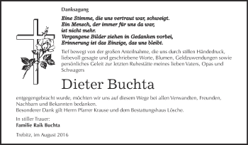 Traueranzeige von Dieter Buchta von WVG - Wochenspiegel Wittenberg