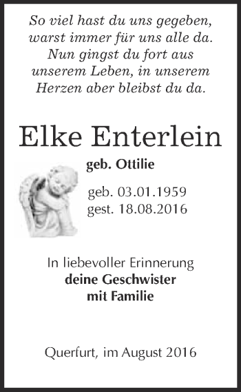 Traueranzeige von Elke Enterlein von WVG - Wochenspiegel Merseburg