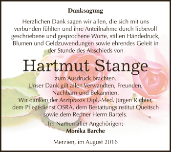 Traueranzeige von Hartmut Stange von WVG - Wochenspiegel Dessau / Köthen
