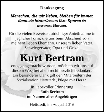 Traueranzeige von Kurt Bertram von Mitteldeutsche Zeitung Mansfelder Land