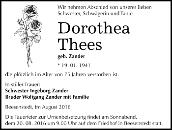 Traueranzeige von Dorothea Thees von Mitteldeutsche Zeitung Halle/Saalkreis