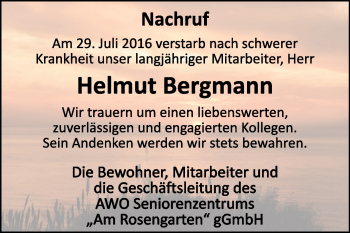 Traueranzeige von Helmut Bergmann von WVG - Wochenspiegel NMB / WSF / ZTZ