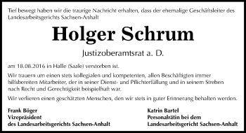 Traueranzeige von Holger Schrum von Mitteldeutsche Zeitung Halle/Saalkreis