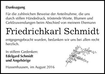 Traueranzeige von Friedrichkarl Schmidt von Mitteldeutsche Zeitung Naumburg/Nebra