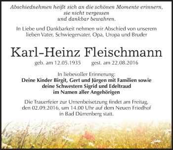 Traueranzeige von Karl-Heinz Fleischmann von Mitteldeutsche Zeitung Merseburg/Querfurt