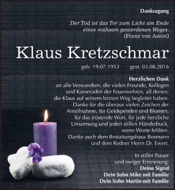 Traueranzeige von Klaus Kretzschmar von Mitteldeutsche Zeitung Halle/Saalkreis