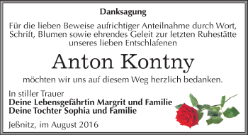 Traueranzeige von Anton Kontny von Mitteldeutsche Zeitung Bitterfeld