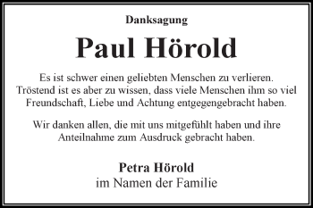 Traueranzeige von Paul Hörold von WVG - Wochenspiegel Dessau / Köthen