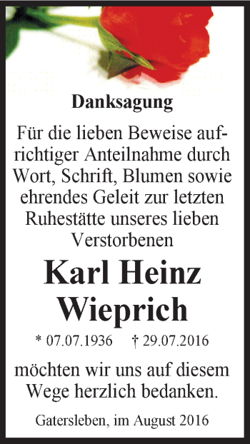 Traueranzeige von Karl Heinz Wieprich von Mitteldeutsche Zeitung Aschersleben