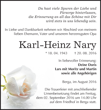 Traueranzeige von Karl-Heinz Nary von Mitteldeutsche Zeitung Sangerhausen