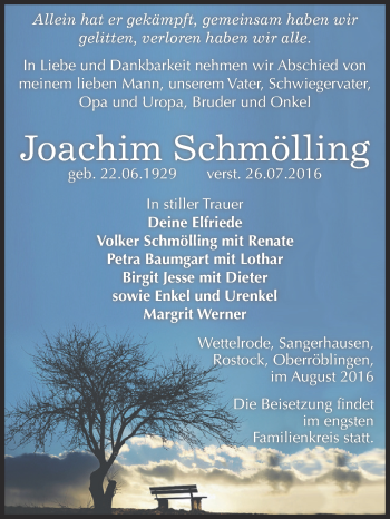 Traueranzeige von Joachim Schmölling von Super Sonntag SGH Mansf. Land