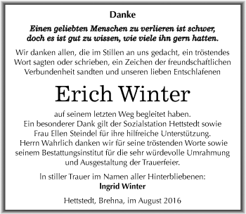 Traueranzeige von Erich Winter von Mitteldeutsche Zeitung Mansfelder Land