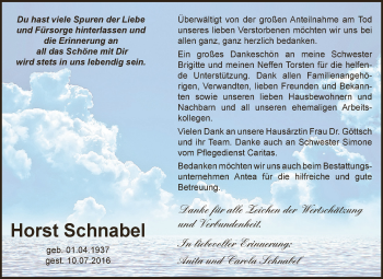 Traueranzeige von Horst Schnabel von Super Sonntag Zeitz