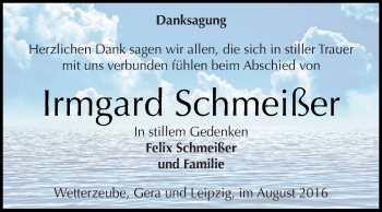 Traueranzeige von Irmgard Schmeißer von Super Sonntag Zeitz