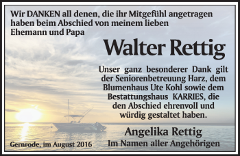 Traueranzeige von Walter Rettig von Mitteldeutsche Zeitung Quedlinburg