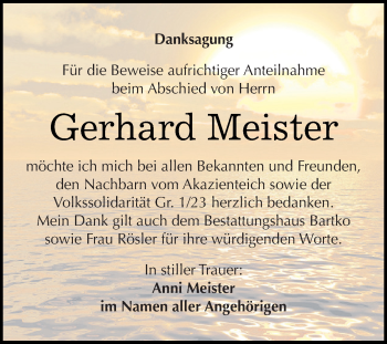Traueranzeige von Gerhard Meister von WVG - Wochenspiegel Dessau / Köthen