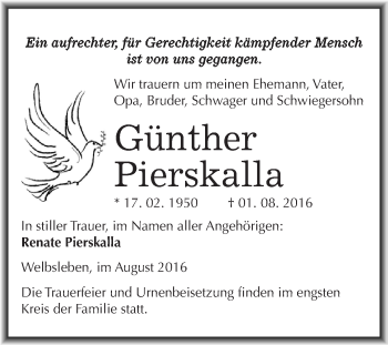 Traueranzeige von Günther Pierskalla von Super Sonntag SGH Mansf. Land