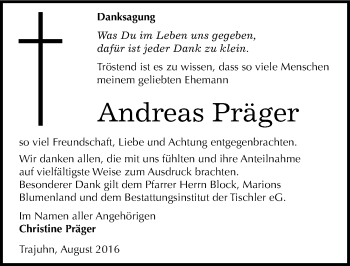 Traueranzeige von Andreas Präger von Mitteldeutsche Zeitung Wittenberg