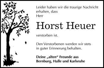 Traueranzeige von Horst Heuer von Mitteldeutsche Zeitung Bernburg