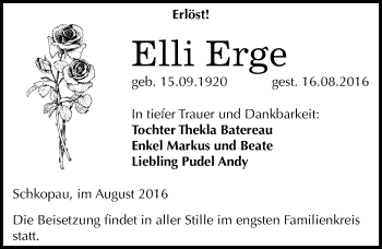 Traueranzeige von Elli Erge von Mitteldeutsche Zeitung Merseburg/Querfurt