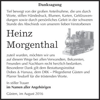 Traueranzeige von Heinz Morgenthal von Super Sonntag Bernburg