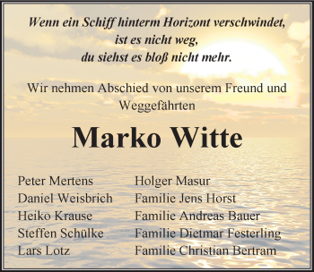 Traueranzeige von Marko Witte von Mitteldeutsche Zeitung Quedlinburg