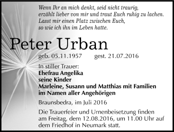 Traueranzeige von Peter Urban von Mitteldeutsche Zeitung Merseburg/Querfurt