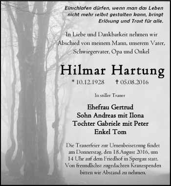Traueranzeige von Hilmar Hartung von Mitteldeutsche Zeitung Merseburg/Querfurt