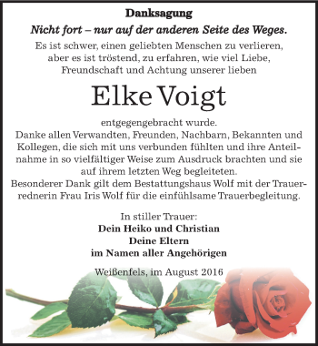 Traueranzeige von Elke Voigt von Mitteldeutsche Zeitung Weißenfels