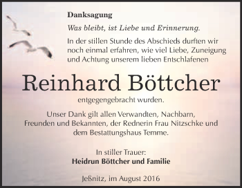 Traueranzeige von Reinhard Böttcher von WVG - Wochenspiegel Bitterfeld